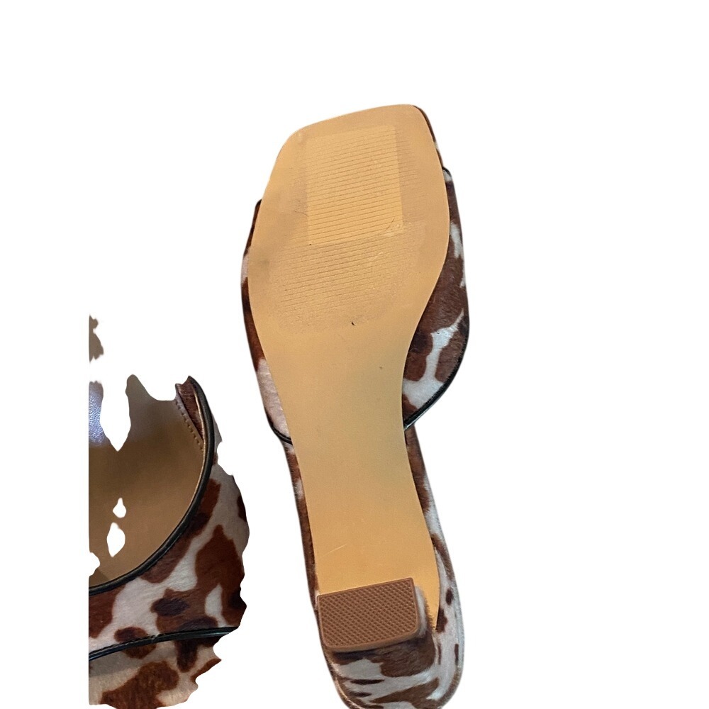 DV‎ Dolce Vita Cow Print Square Toe Block Heel Mule Sandals Brown White Womens - Picture 6 of 13